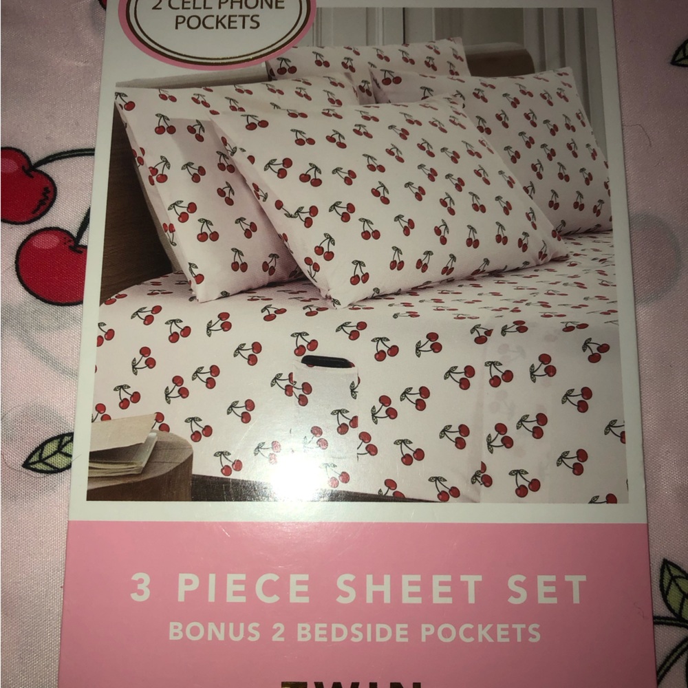 🍒 light pink TWIN cherries sheet set